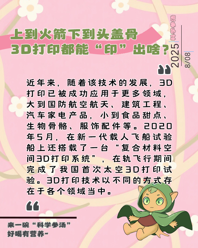 【夜读丨科学参汤】上到火箭下到头盖骨,3D打印都能“印”出啥?